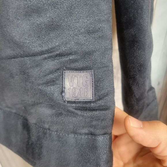 VTG 1946 Faux Suade Fleece Lined Navy Blue Trucker Jacket size XL - Picture 5 of 8